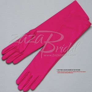 15.5″ Long 4-Way Stretch Matte Finish Satin Dress Gloves 8BL - Hot Pink